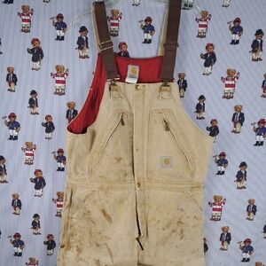 Vintage Carhartt UFCW union-made quilt line bib workwear half zip overalls